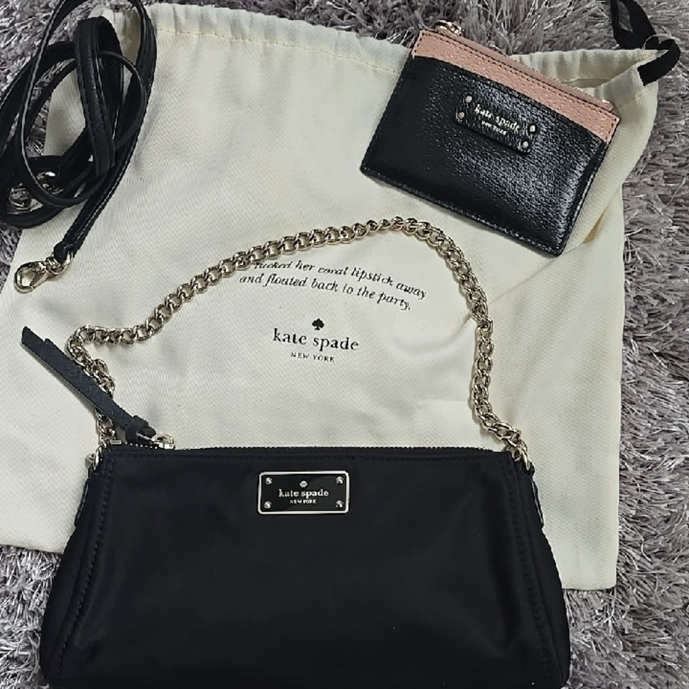 Kate Spade Black and Pink Clutch with Gold Chain